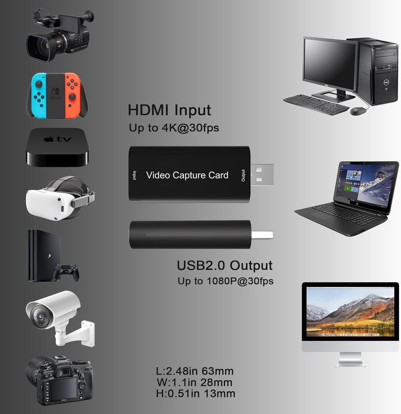 DiamondTiger Capture Card for Streaming - 4K HDMI Video Capture Card,Cam Link Card Game Audio Capture Adapter,HDMI to USB 2.0 Record Capture Device for Streaming, Gaming,Live Broadcasting - Image 2